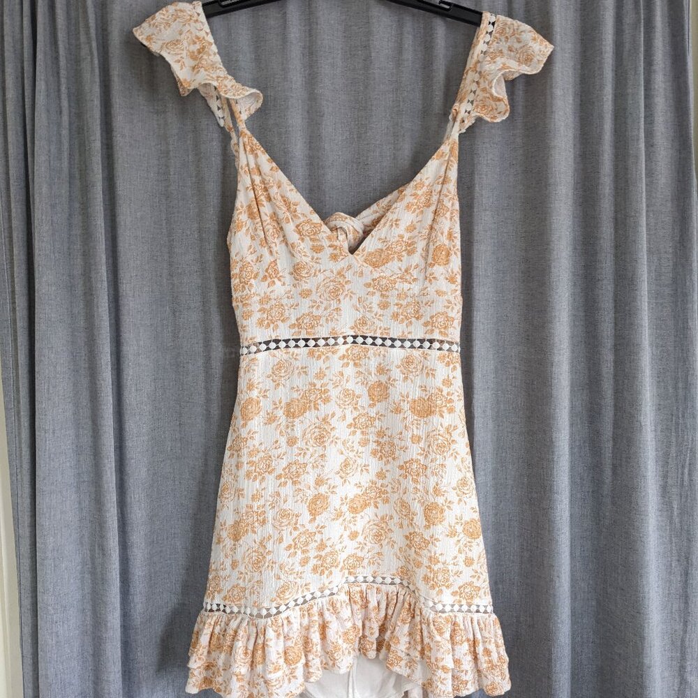 Cottagecore Dress Women's M Orange White Floral Sleeveless Sun Minkpink Summer